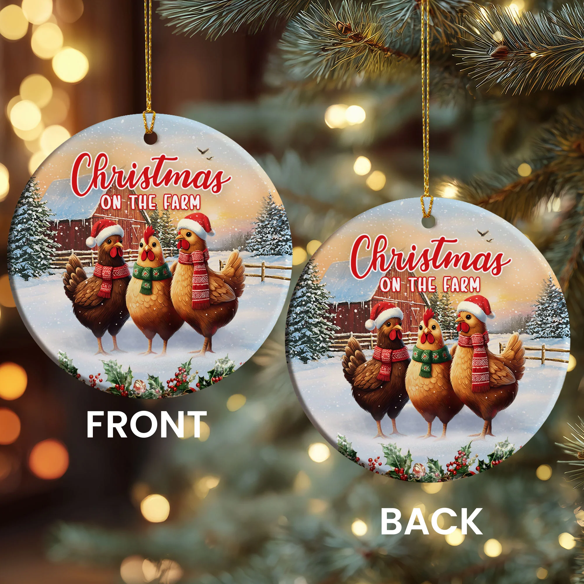 Christmas on the Farm Ornament | Country Hens Farm Red Barn Decor Gift