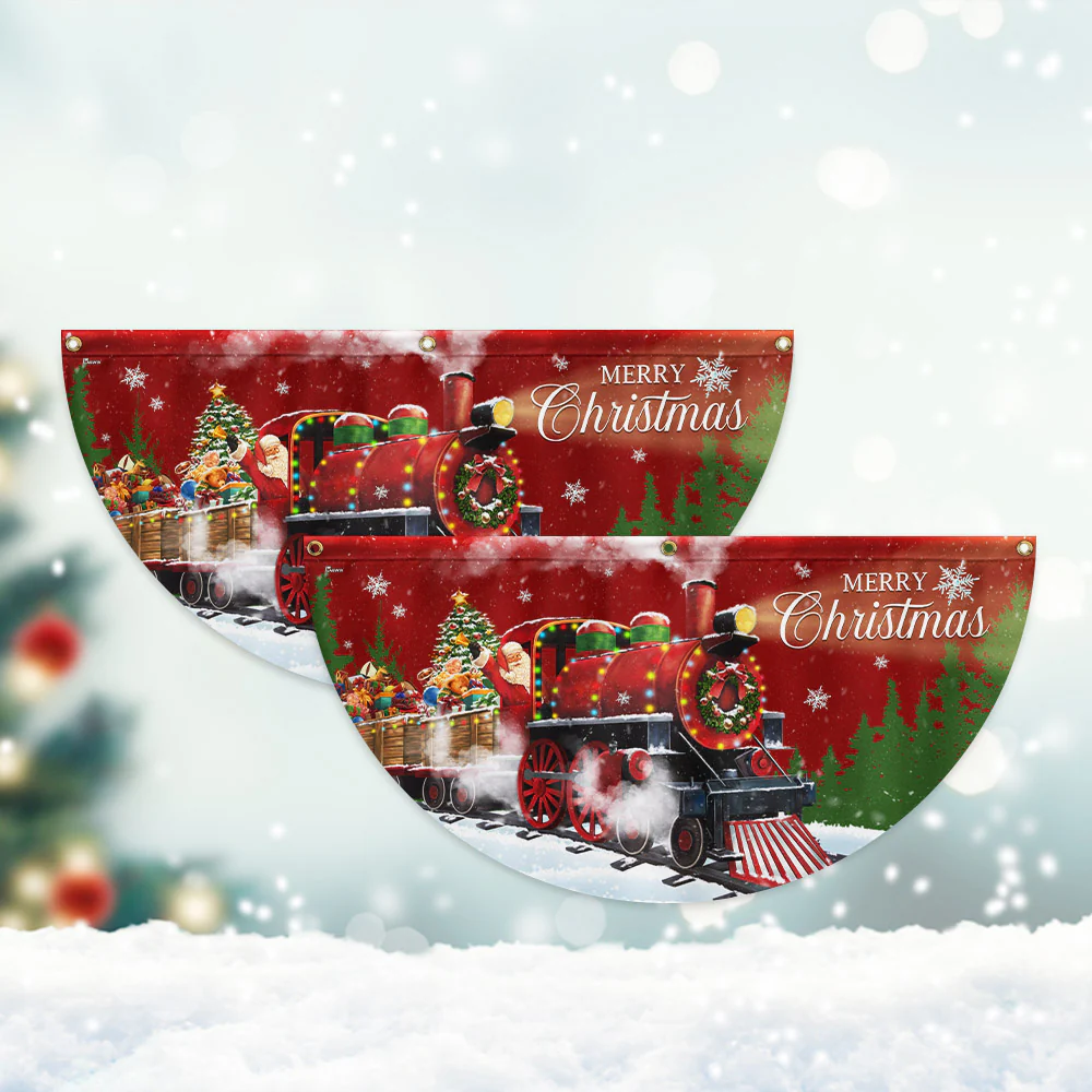 Christmas Santa Train Santa Claus Non-Pleated Fan Flag