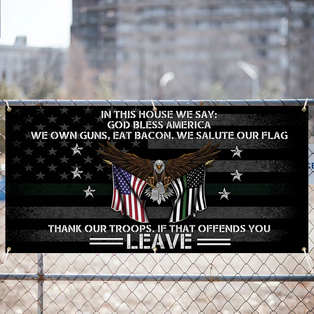 Veterans Day Flag, Patriotic In This House We Salute Our Flag God Bless America Fence Banner