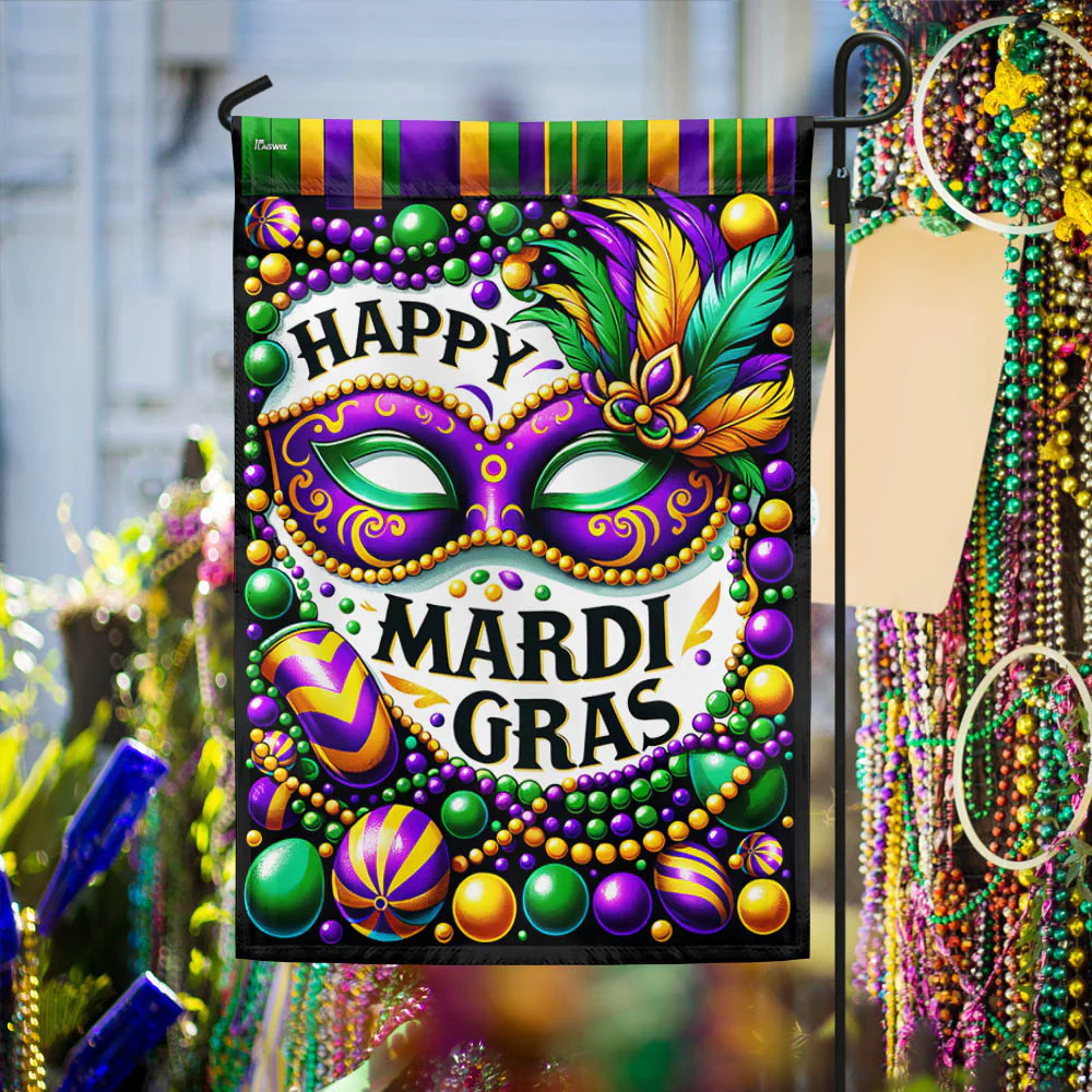 Happy Mardi Gras Flag, Louisiana Mardi Gras Purple Gold Green Decor