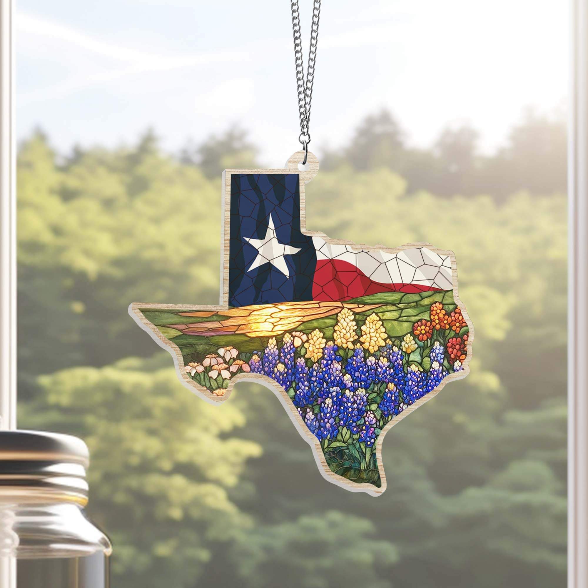 Texas Flag and Bluebonnets Flower Suncatcher Acrylic Hanging