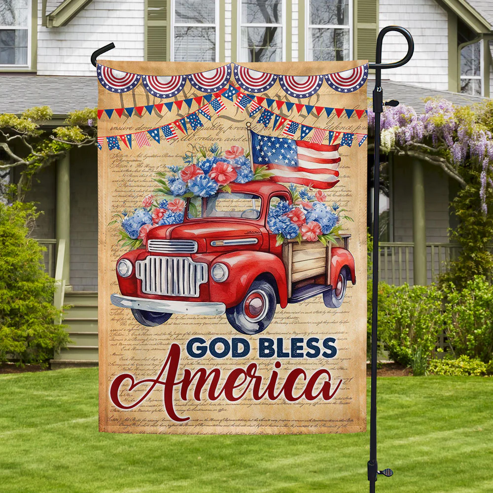 Bimipi American Flag - God Bless America Red Truck 4th Of july Flag