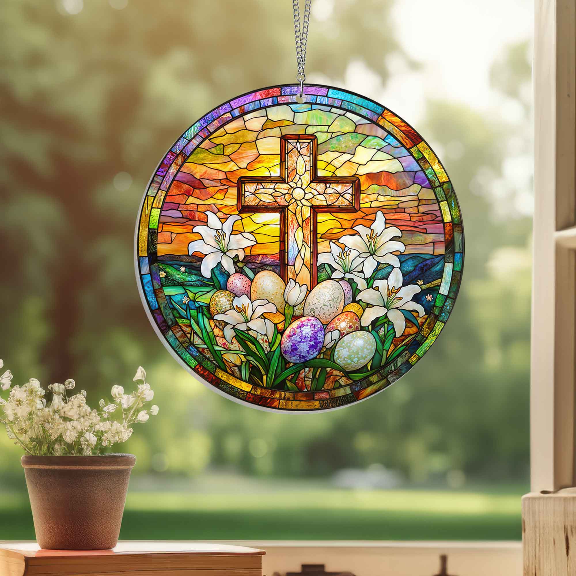 Easter Christian Cross Suncatcher Acrylic Window Hanging
