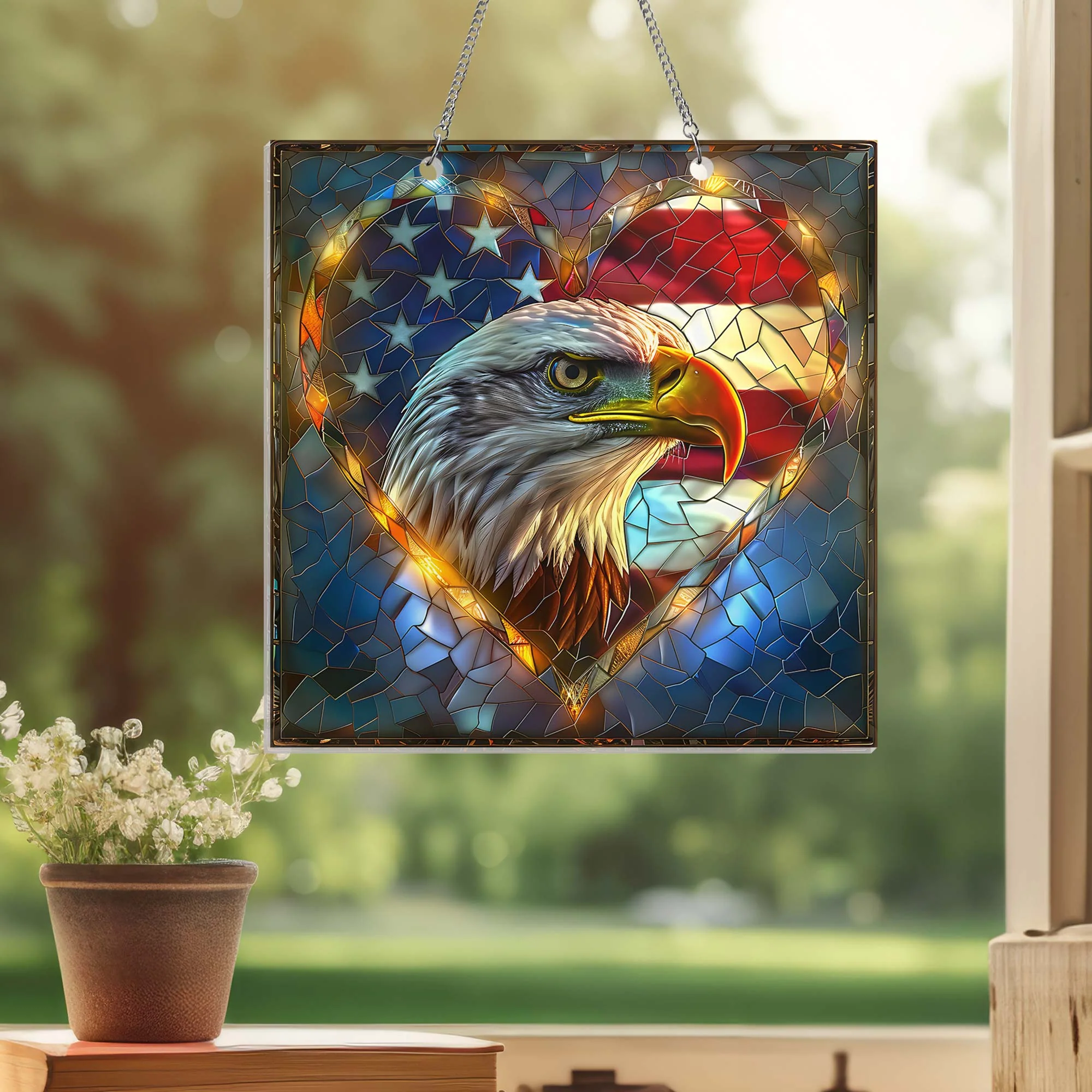 American Patriotic Eagle Suncatcher Acrylic Hanging