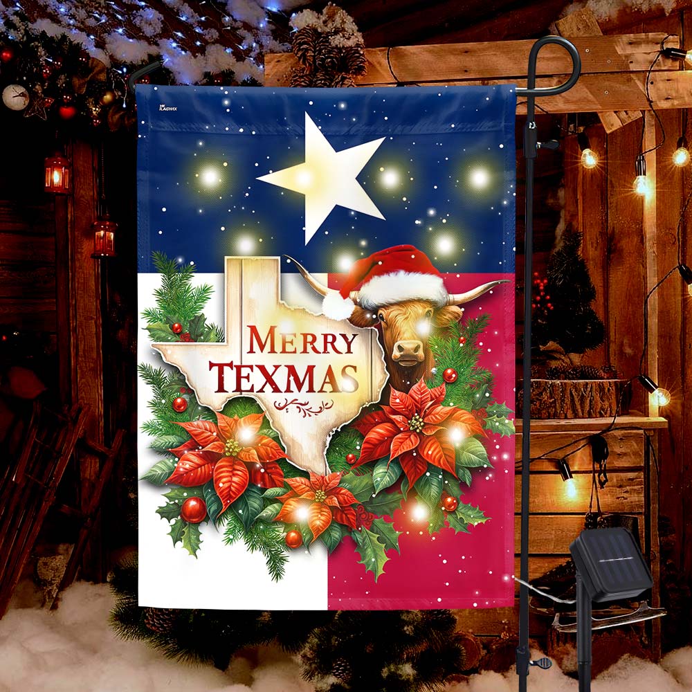 Merry Texmas Longhorns Christmas Texas Solar Led Garden Flag