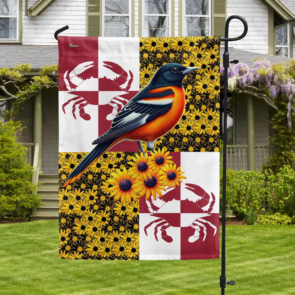 Maryland Black-eyed Susan Flower and Baltimore Oriole Bird and Maryland Crab Flag