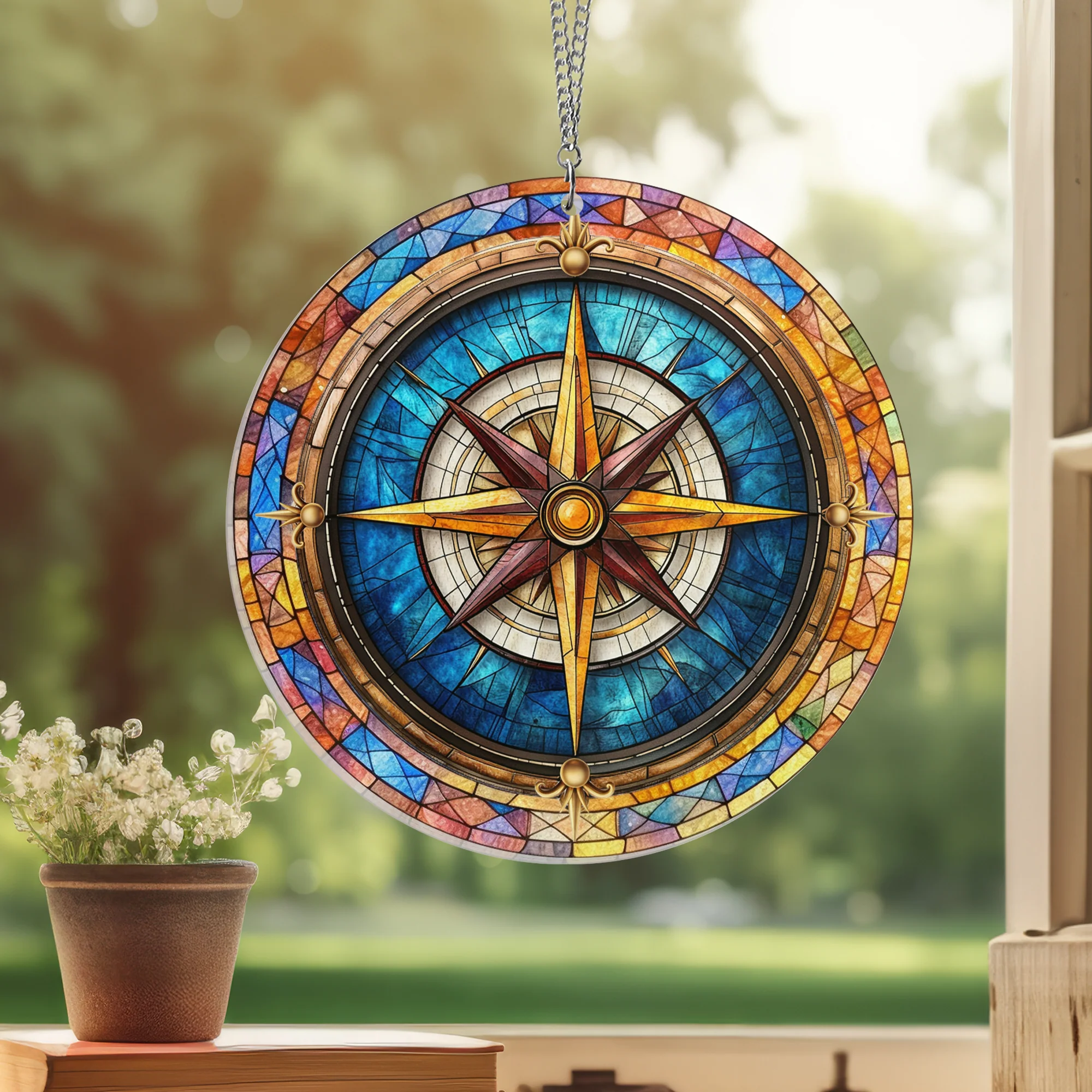 Nautical Compass Acrylic Suncatcher Window Hanging