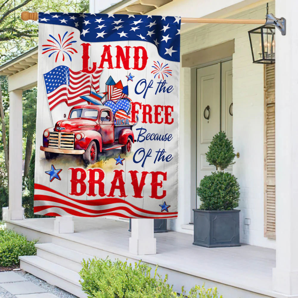 Bimipi American Flag - Red Truck, Country Truck Happy 4th of july, Land of The Free Because Of The Brave American Flag