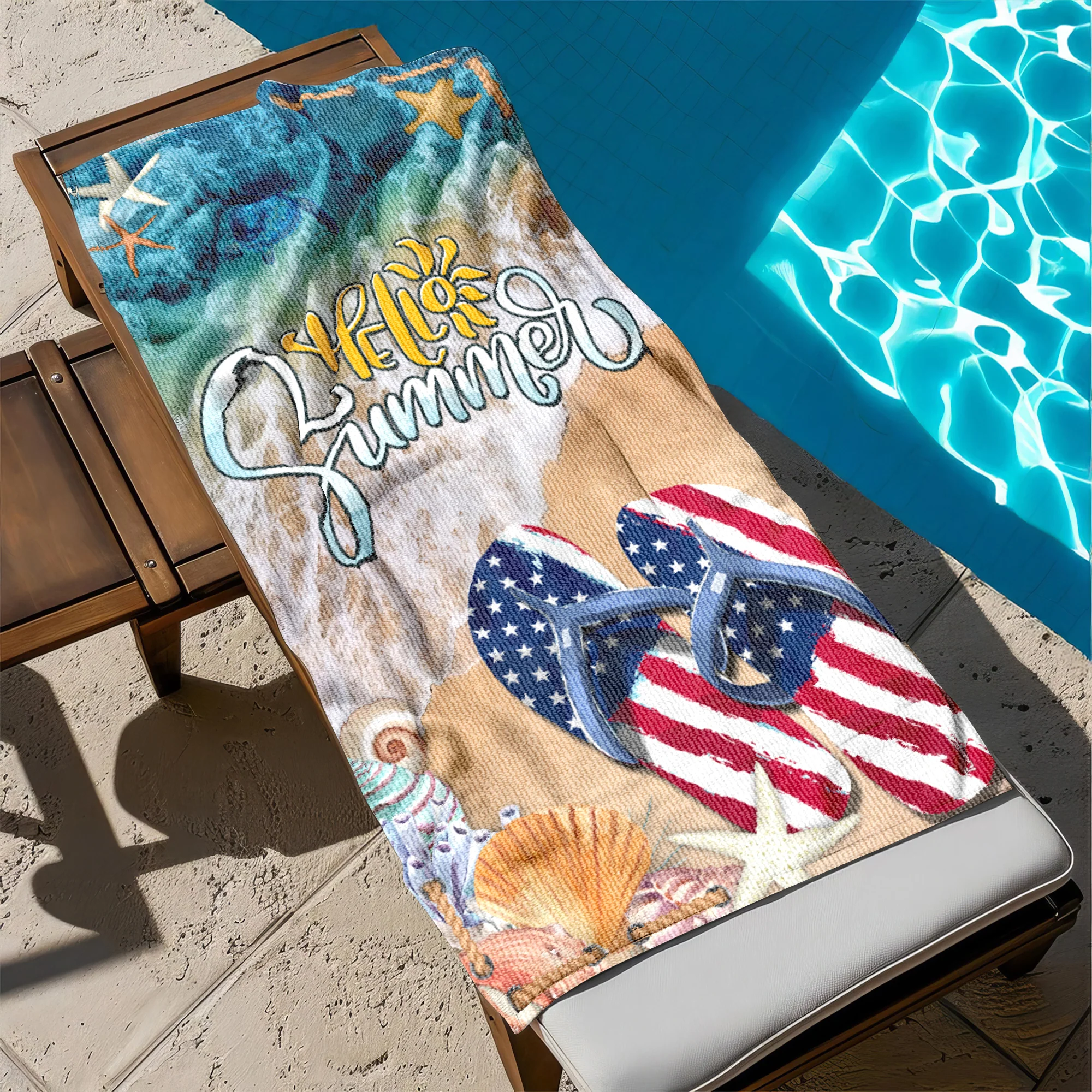 Hello Summer Beach Flip Flops American Beach Towel