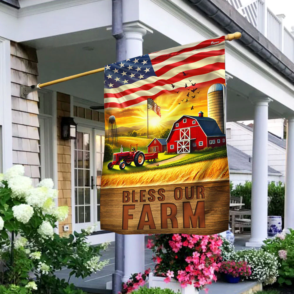 American Flag, Bless Our Farm, Tractor Farm Life Patriotic Flag