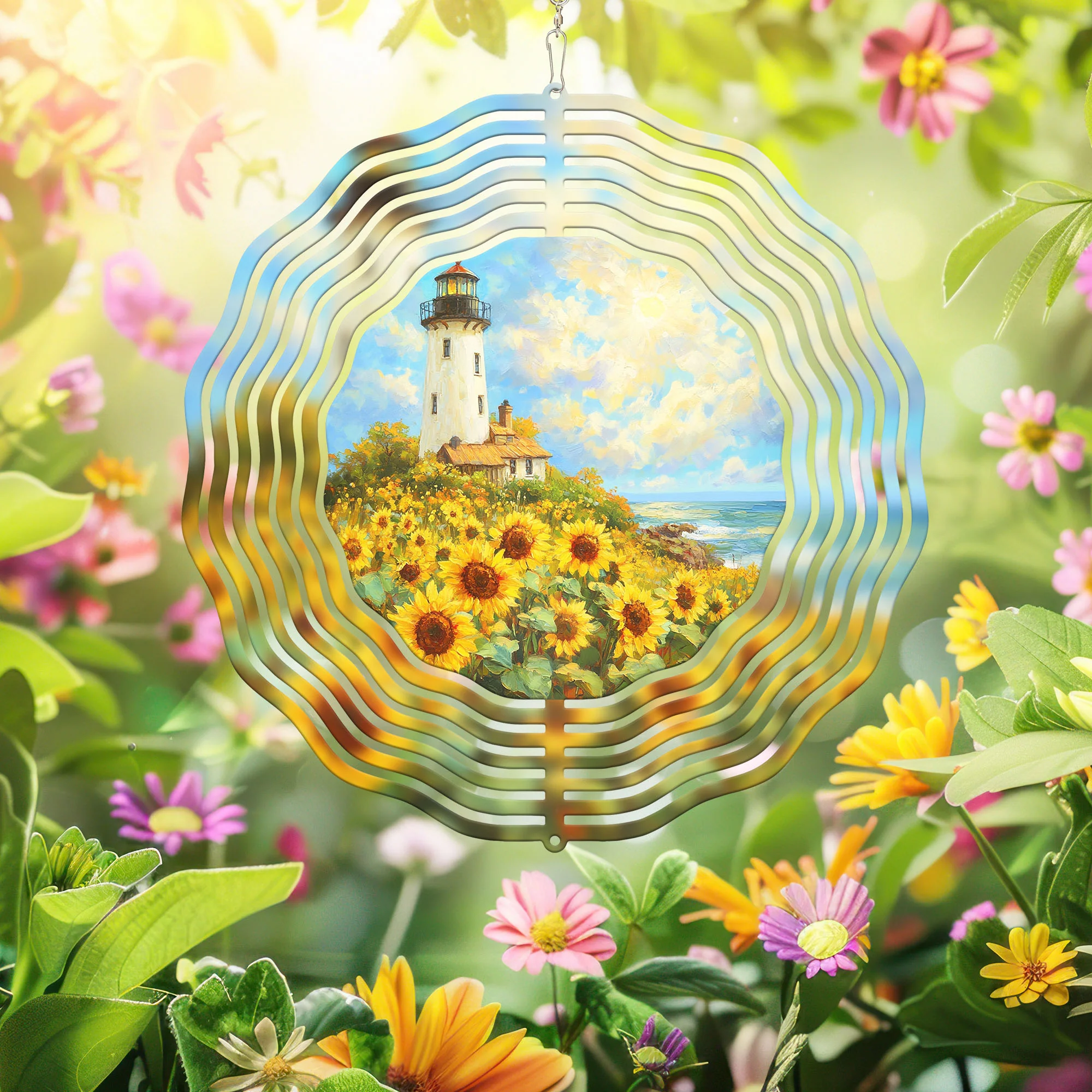 Sunflowers Lighthouse Wind Spinner