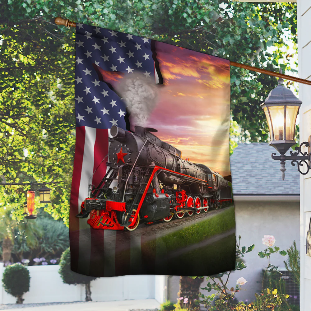 Steam Train Flag Vintage Train American Flag