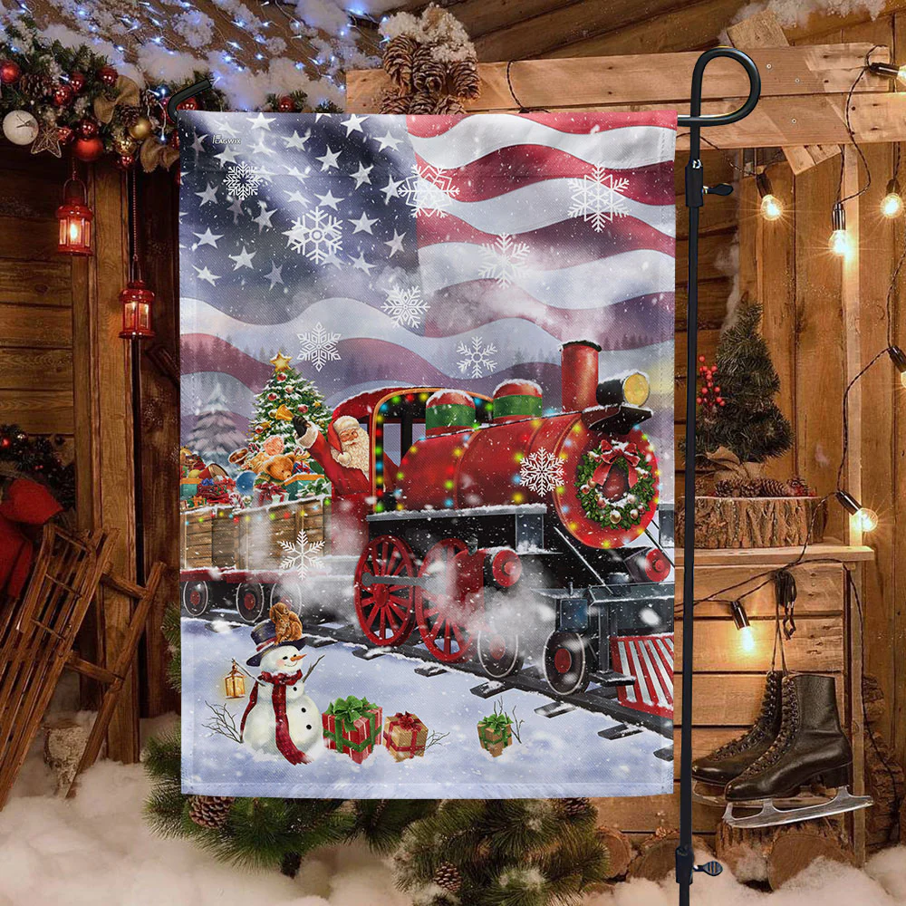 Santa Claus On the Christmas Train American Flag