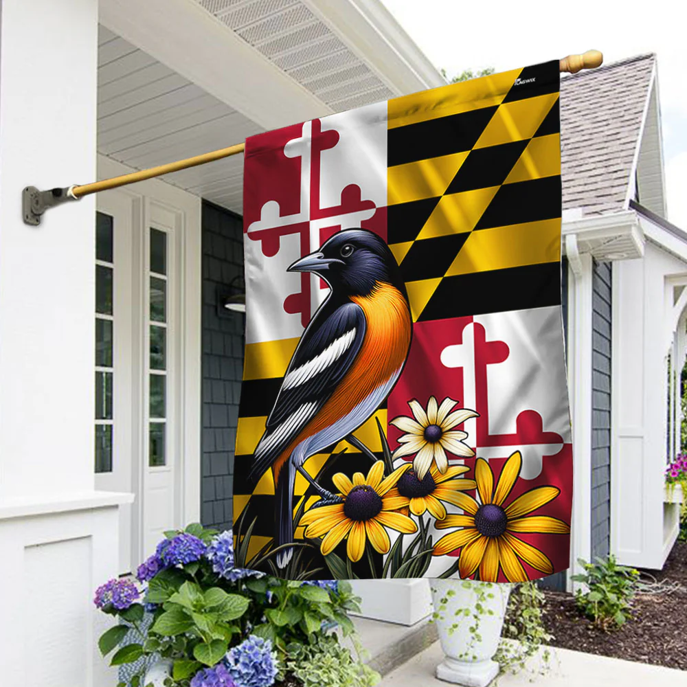 Bimipi  Maryland State Baltimore Oriole Bird and Black-eyed Susan Flower Flag