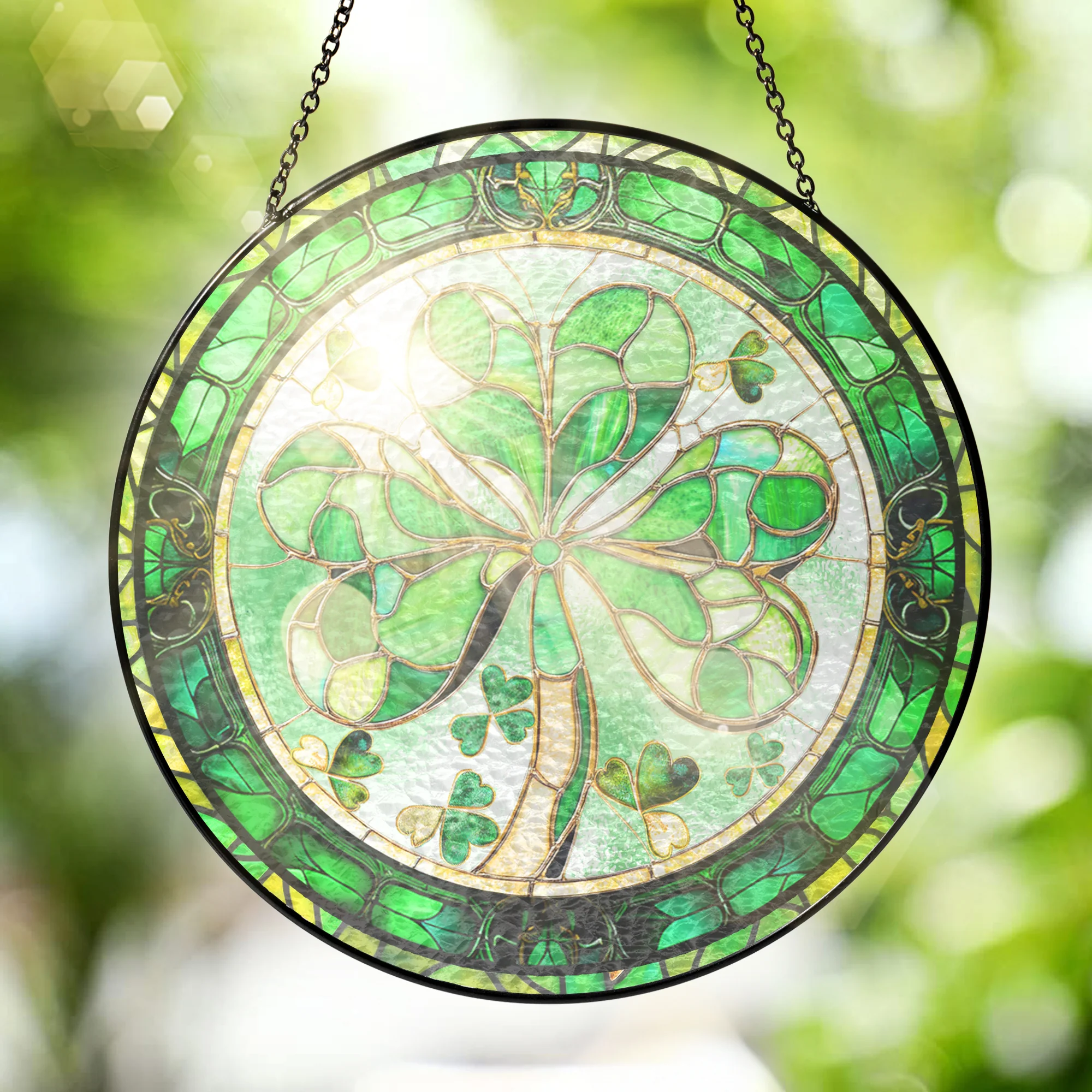 Shamrock Irish Stained Glass Suncatcher 3-Day Shipping
