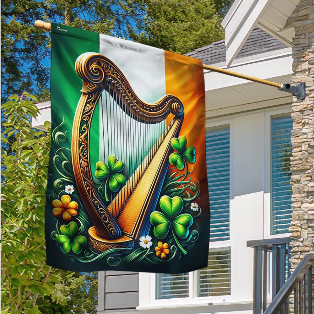 Bimipi  Traditional Harp and Shamrocks Irish St. Patrick's Day Flag