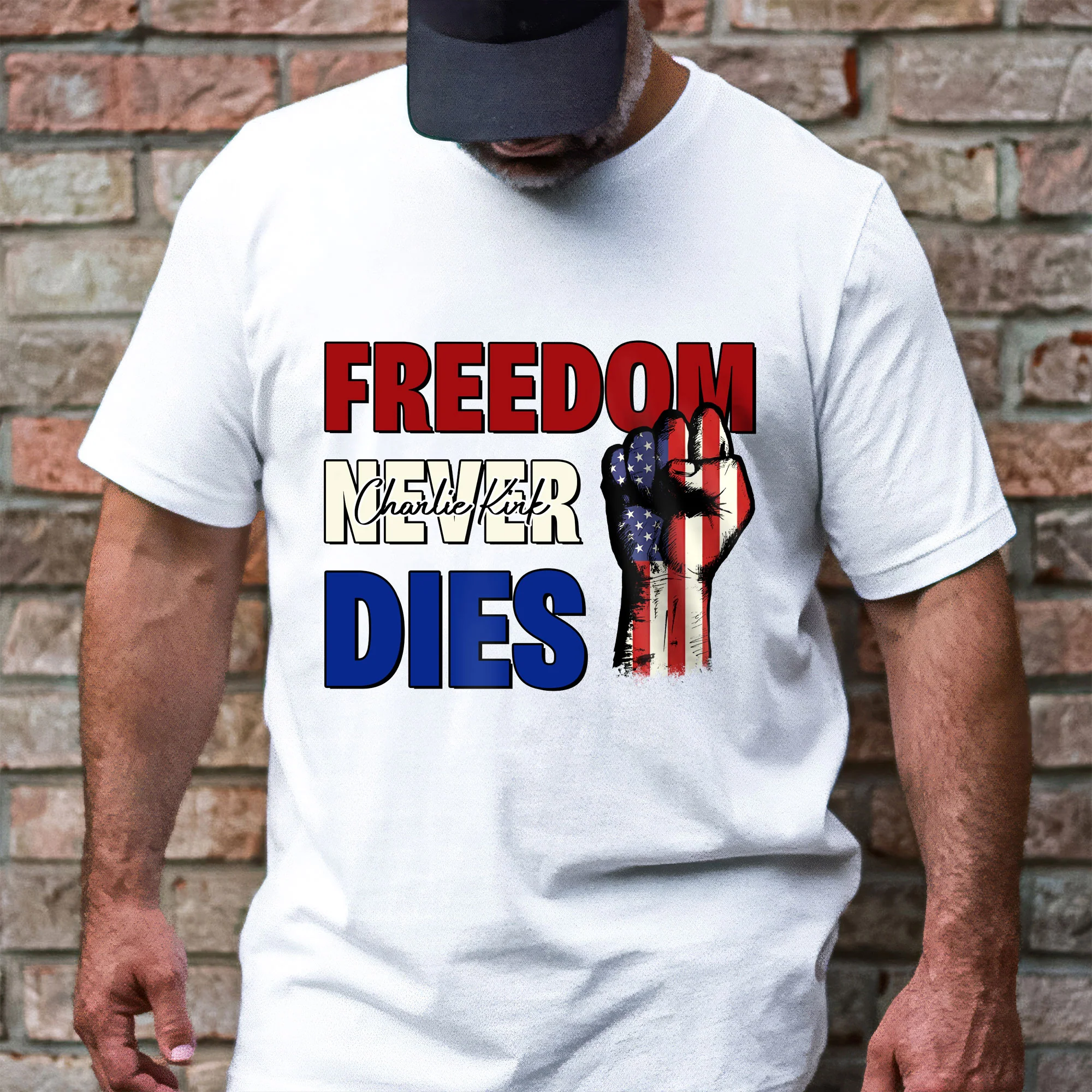 Charlie Kirk Freedom Never Dies Patriotic USA Flag T-Shirt
