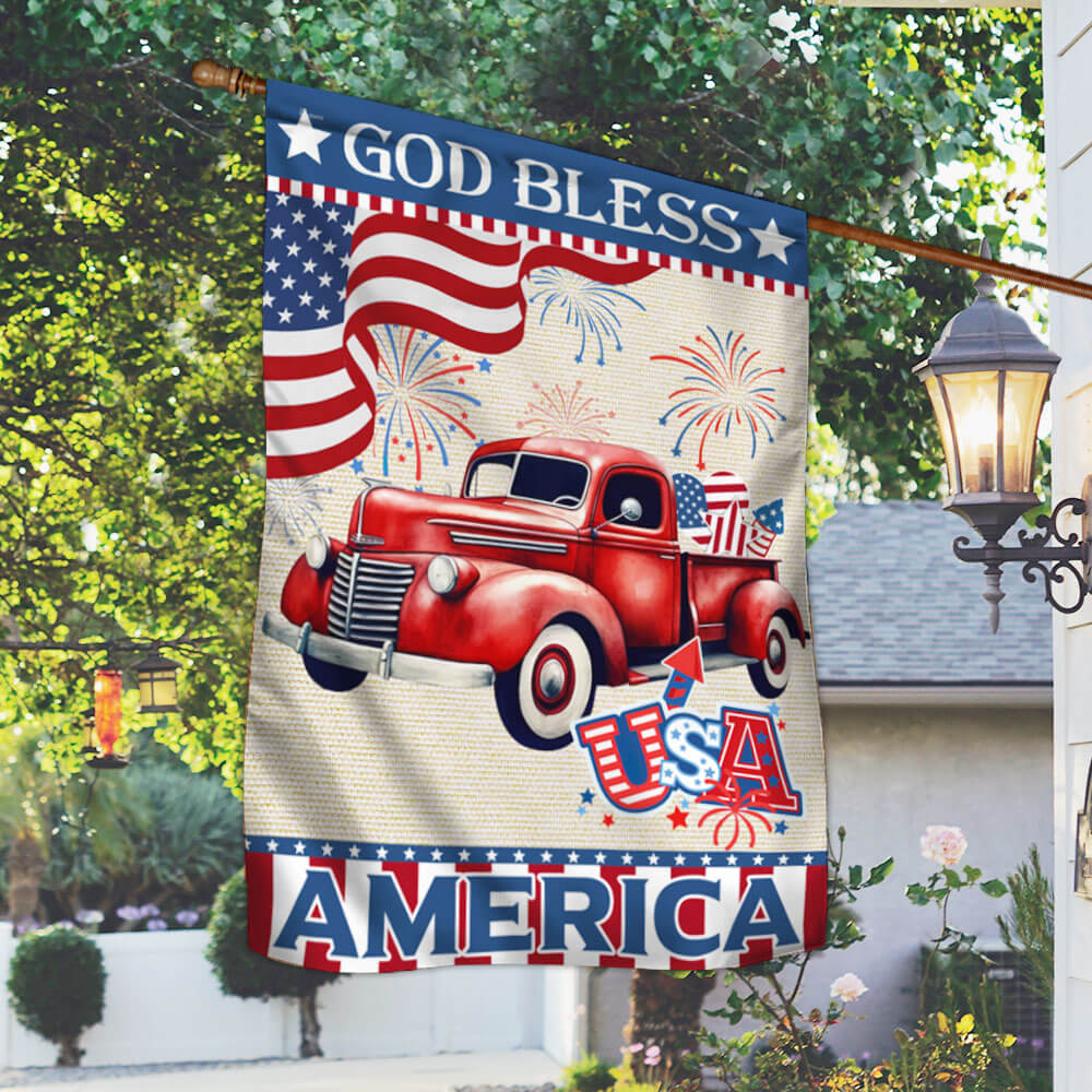 Bimipi American Flag - Patriotic Red Truck God Bless America Flag