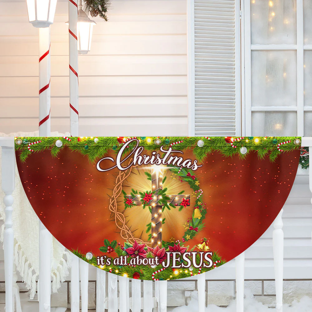 Christmas  It's All About Jesus Christian Cross Non-Pleated Fan Flag
