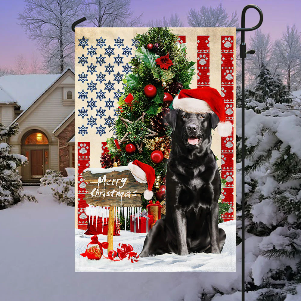 Black Labrador Retriever Dog Christmas American Flag QNN556FV3