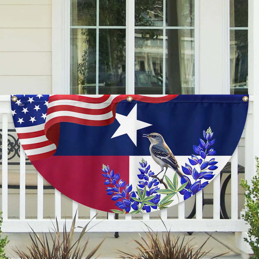 Texas with Northern Mockingbird And Bluebonnet, Texas Non-Pleated Fan Flag