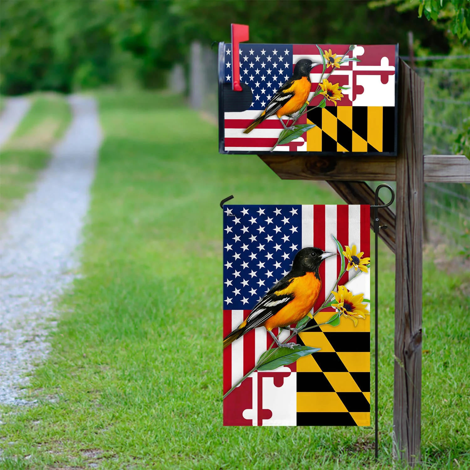 Maryland Garden Flag & Mailbox Cover Baltimore Oriole With Black-eyed Susan