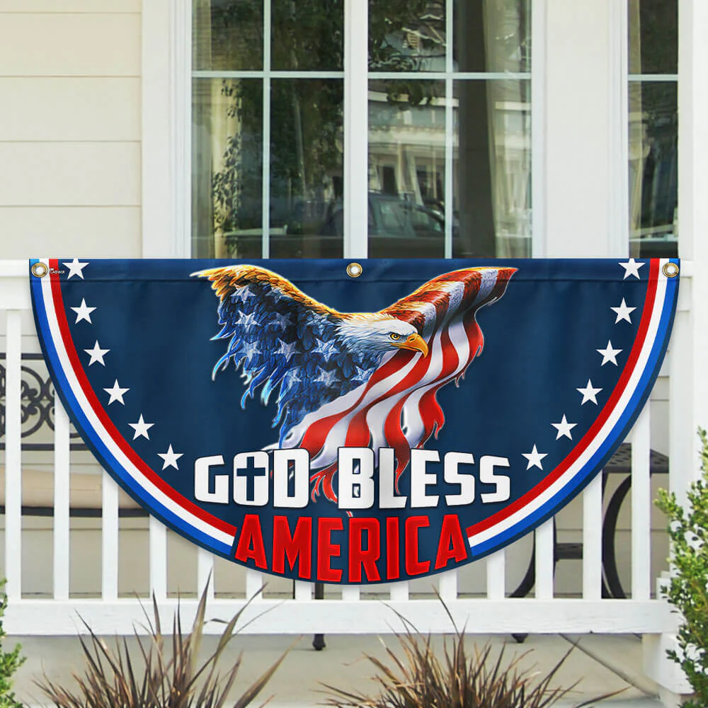Bimipi American Flag - American Patriotic Eagle God Bless America Non-Pleated Fan Flag