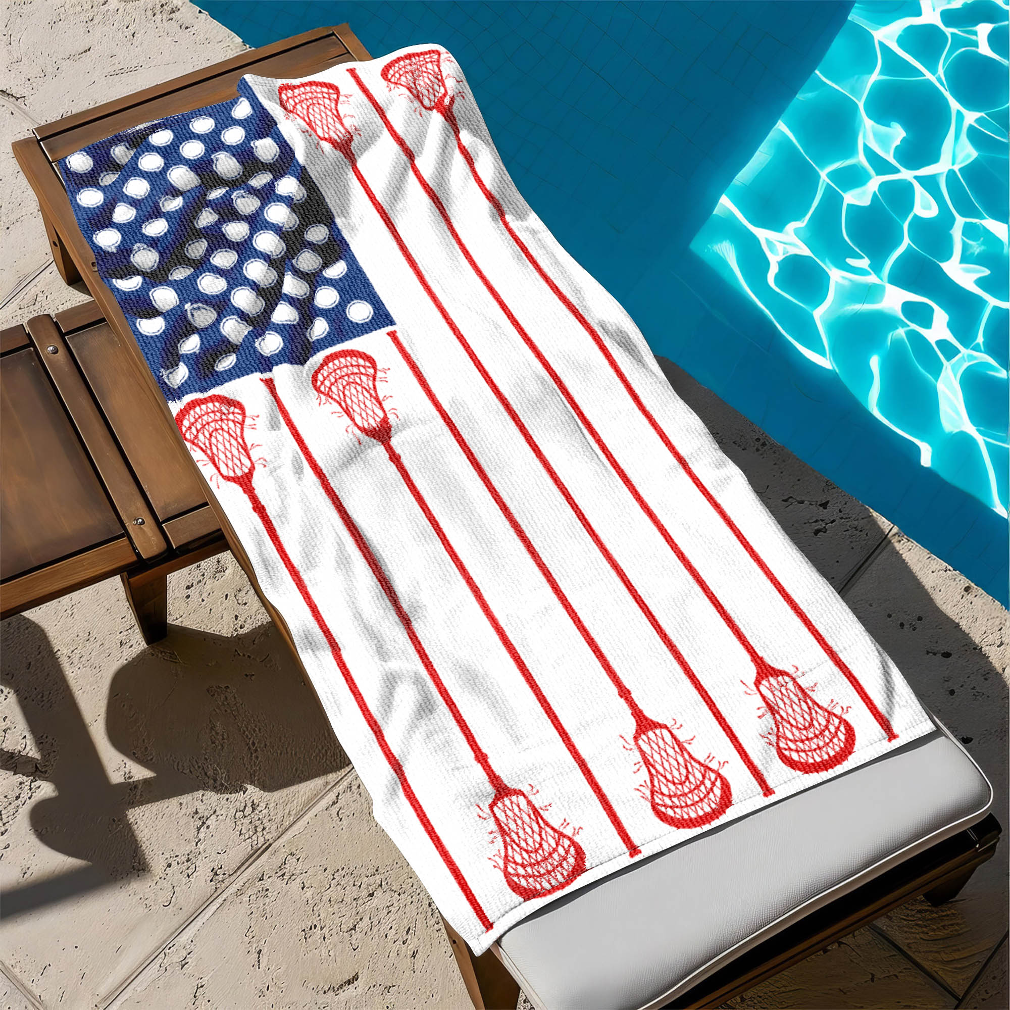 Lacrosse American USA Flag Beach Towel Player Sport Game