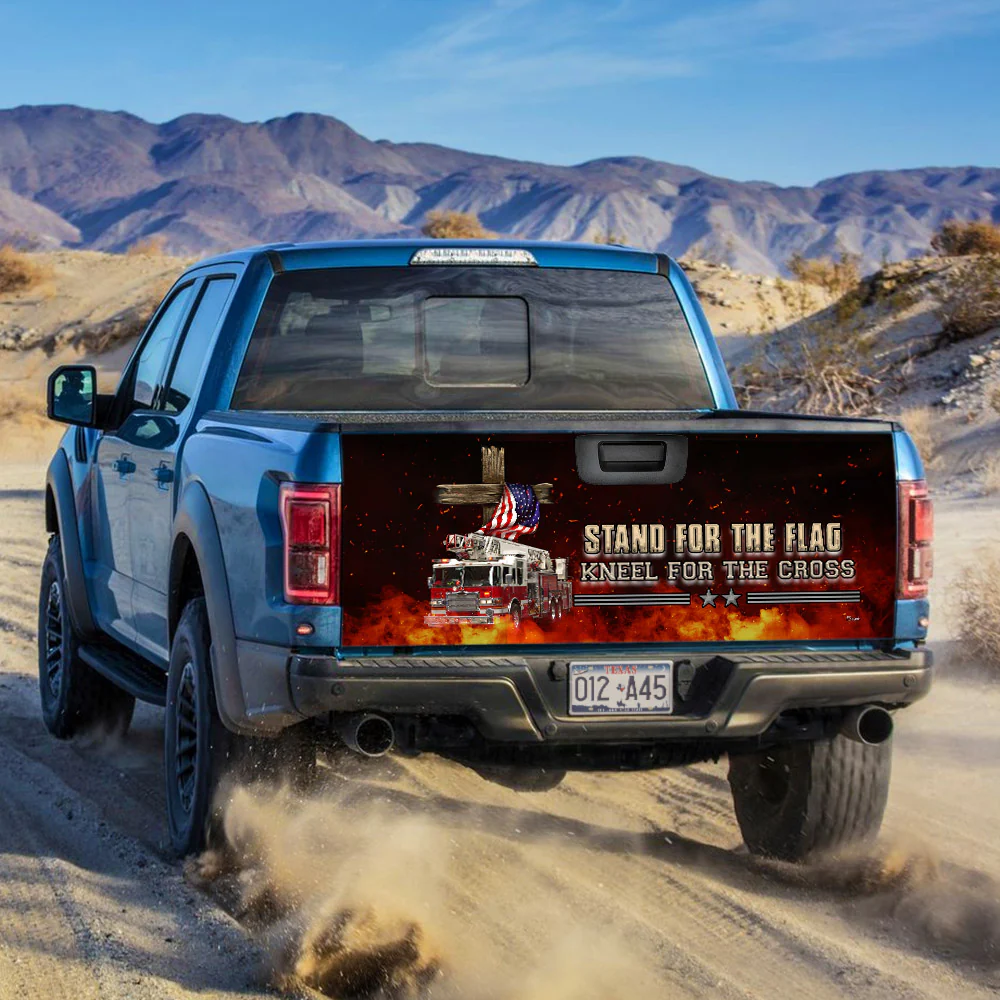 Stand For The Flag Kneel For The Cross. Firefighter America Truck Tailgate Decal Sticker Wrap