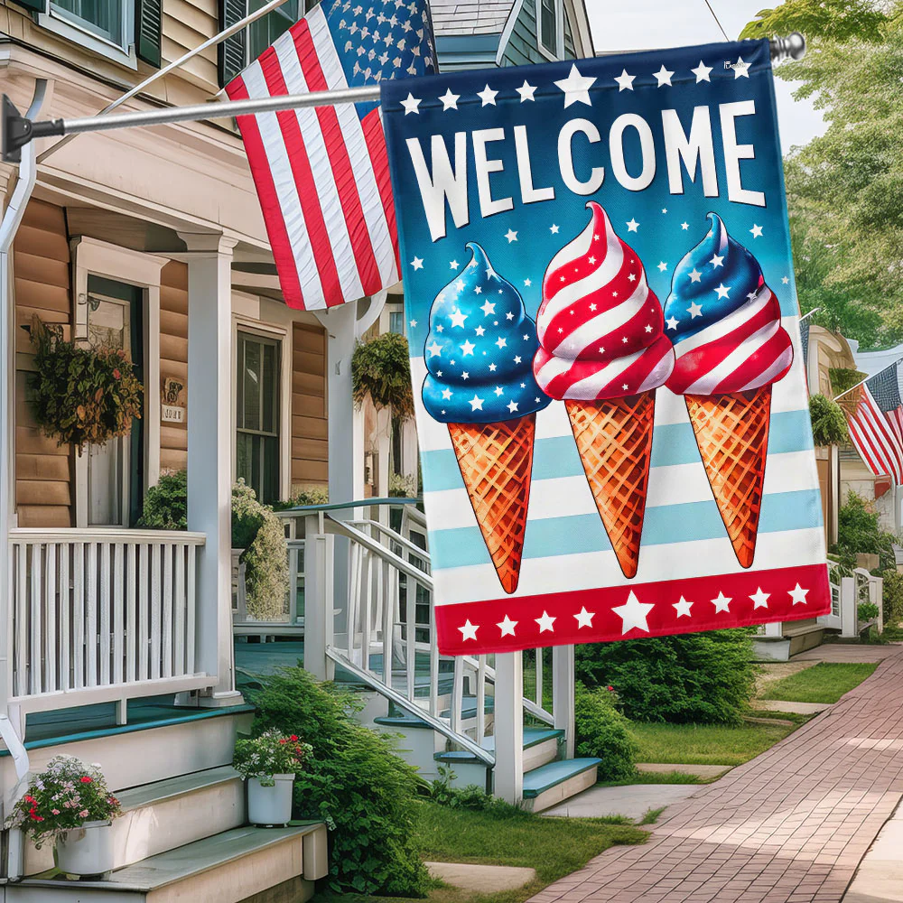 Bimipi American Flag - Ice Cream Tastes Like Freedom 4th Of july Summer Flag