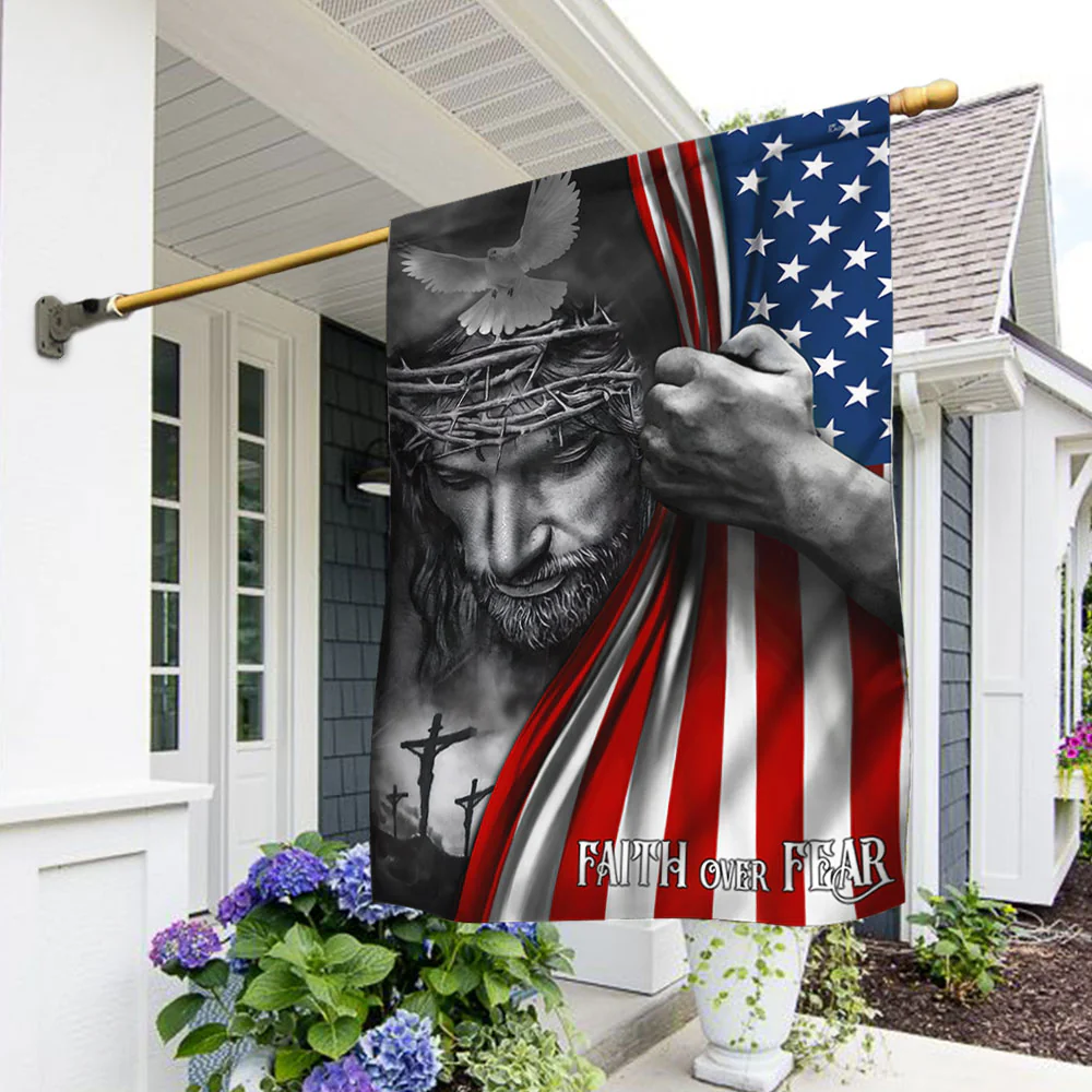 Jesus American Flag Faith Over Fear God Jesus Two-Sided Flag