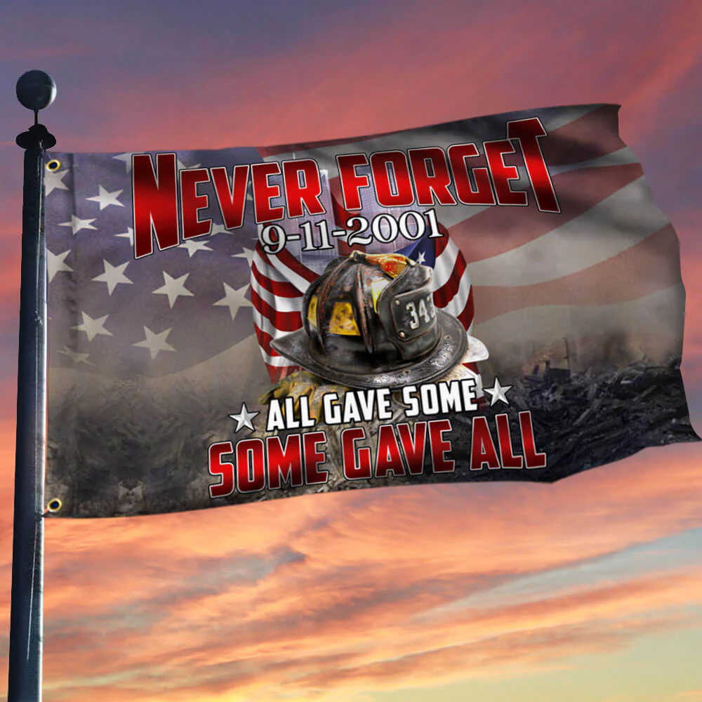 911 Flag Never Forget, 343 Firefighter, Memorial Patriot Day American Flag