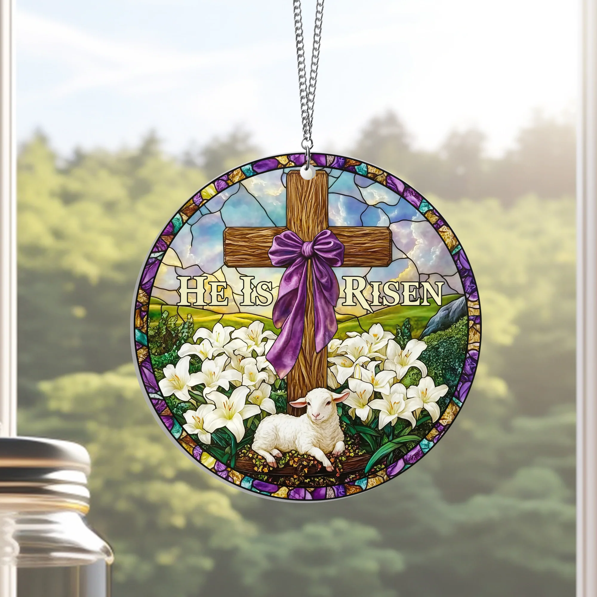 Easter Resurrection Cross He Is Risen Suncatcher Acrylic Window Hanging
