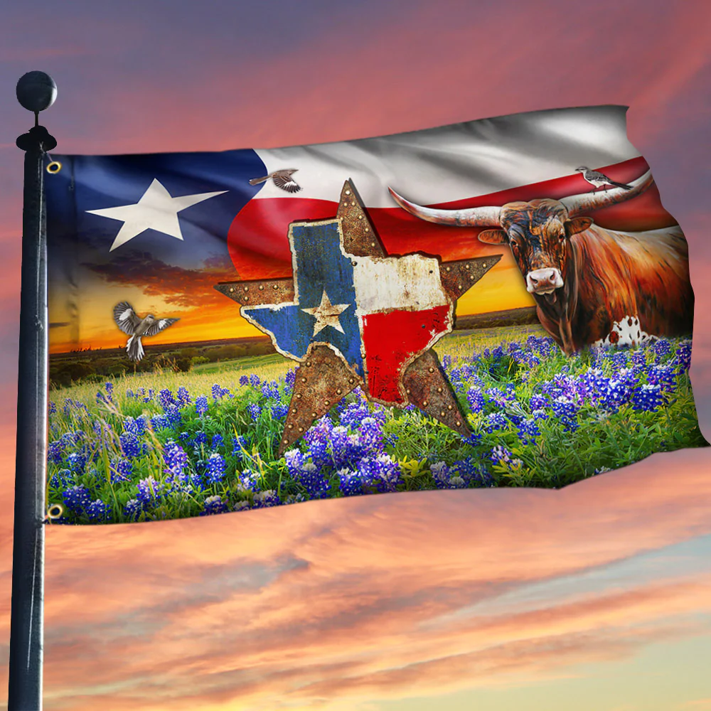 Texas Flag Longhorn Cattle Texas Grommet Flag