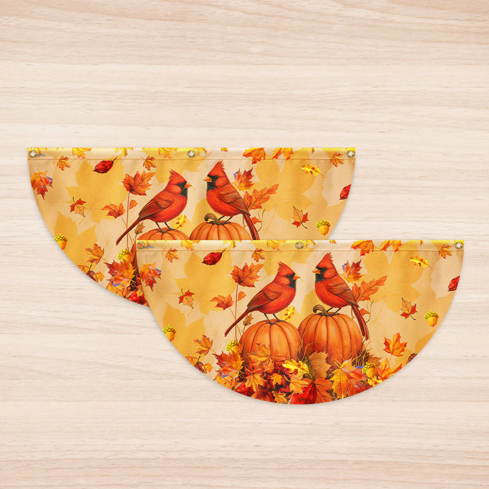 Welcome Fall Cardinals Autumn Leaves Pumpkin Fall Non-Pleated Fan Flag