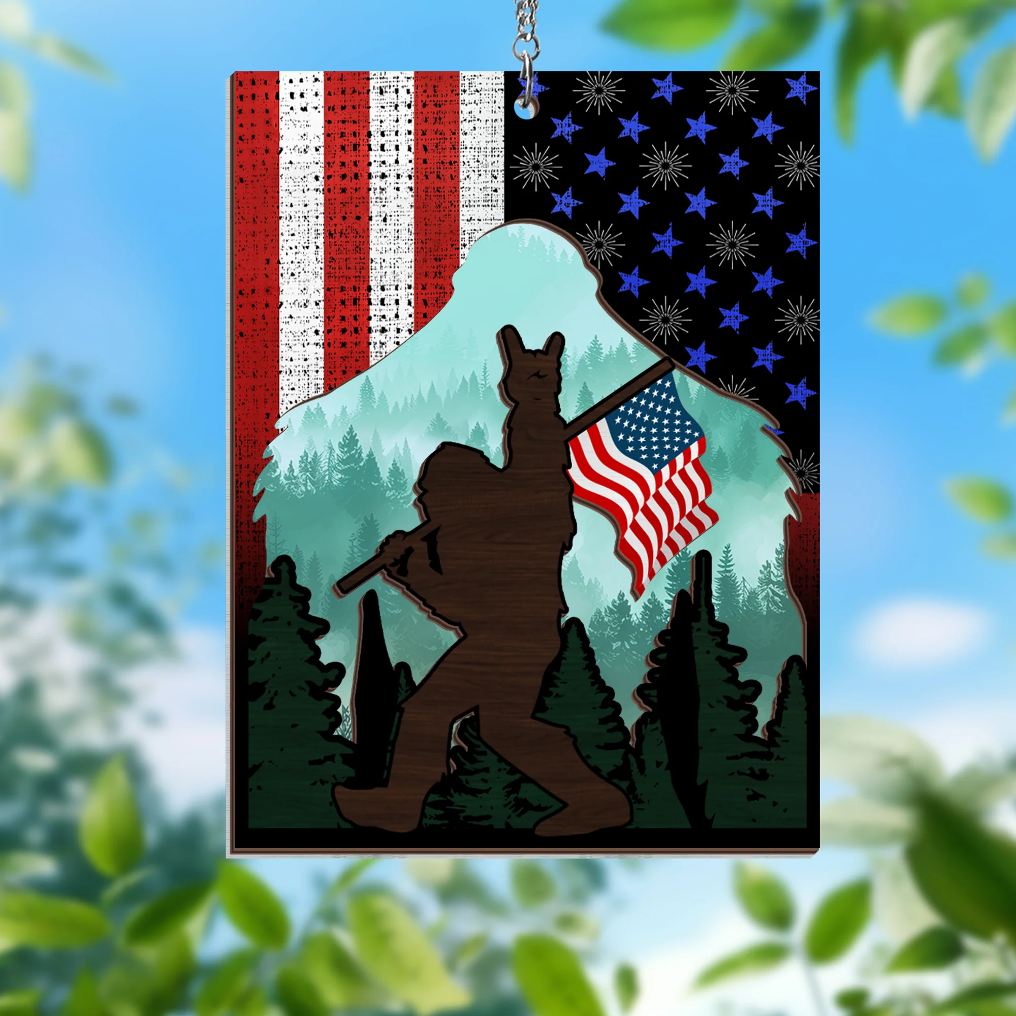 Christmas Ornament, Bigfoot Sasquatch Rock On American Bigfoot 2 Layered Hanging Suncatcher