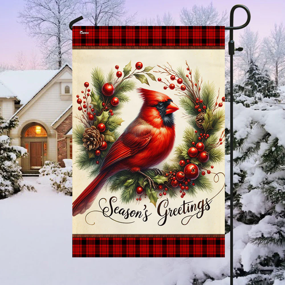 Cardinal Christmas Wreath Flag
