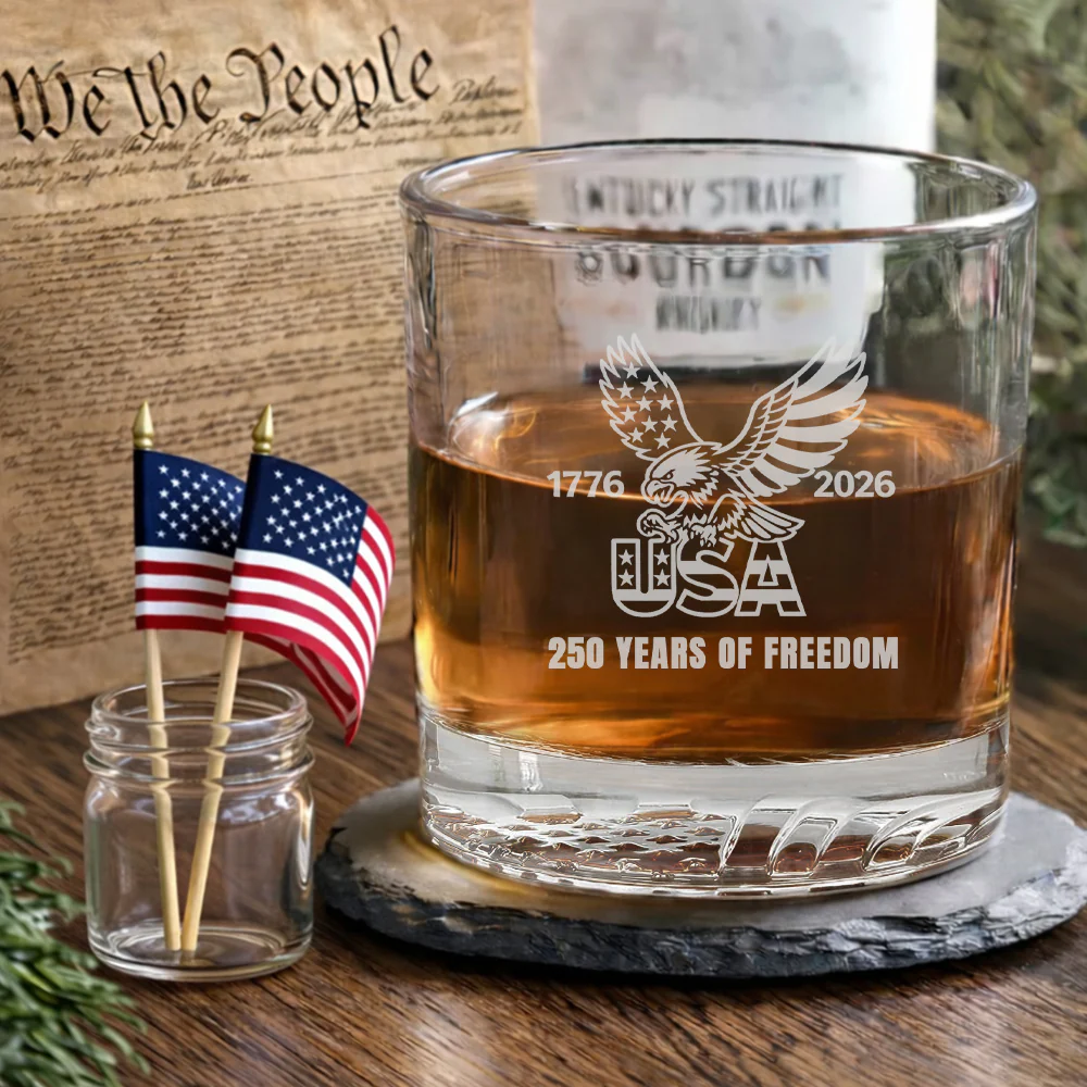 250 Years of Freedom USA 1776 2026 Engraved American Whiskey Glass