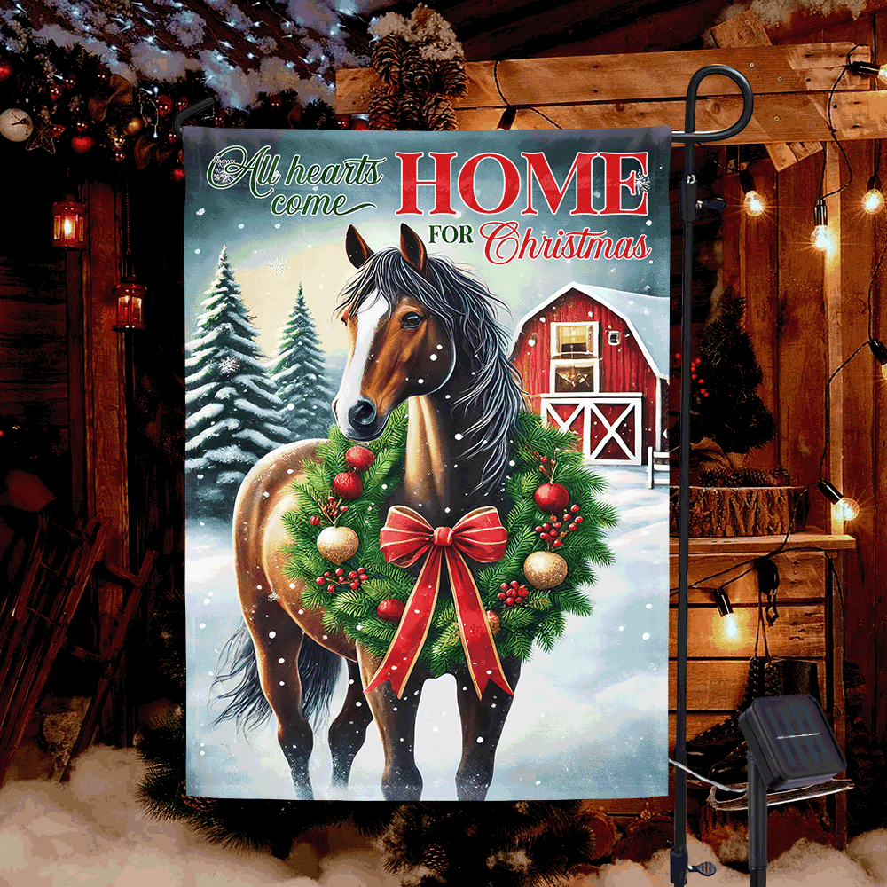 Horse Outdoor Christmas Decoration All Hearts Come Home For Christmas Solar LED Garden Flag