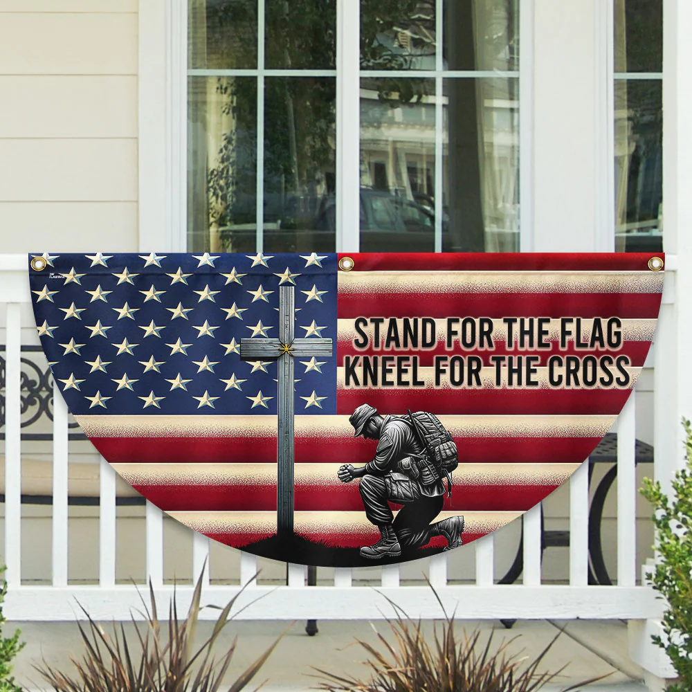 Veteran Kneeling Christ Cross American Flag Honoring Faith and Freedom Veterans Day Patriotic Decor