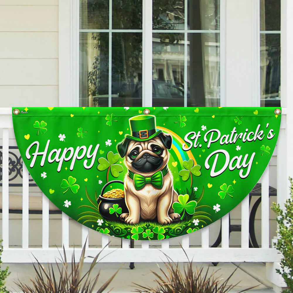 Pug Dog Happy St. Patrick's Day Welcome Non-Pleated Fan Flag