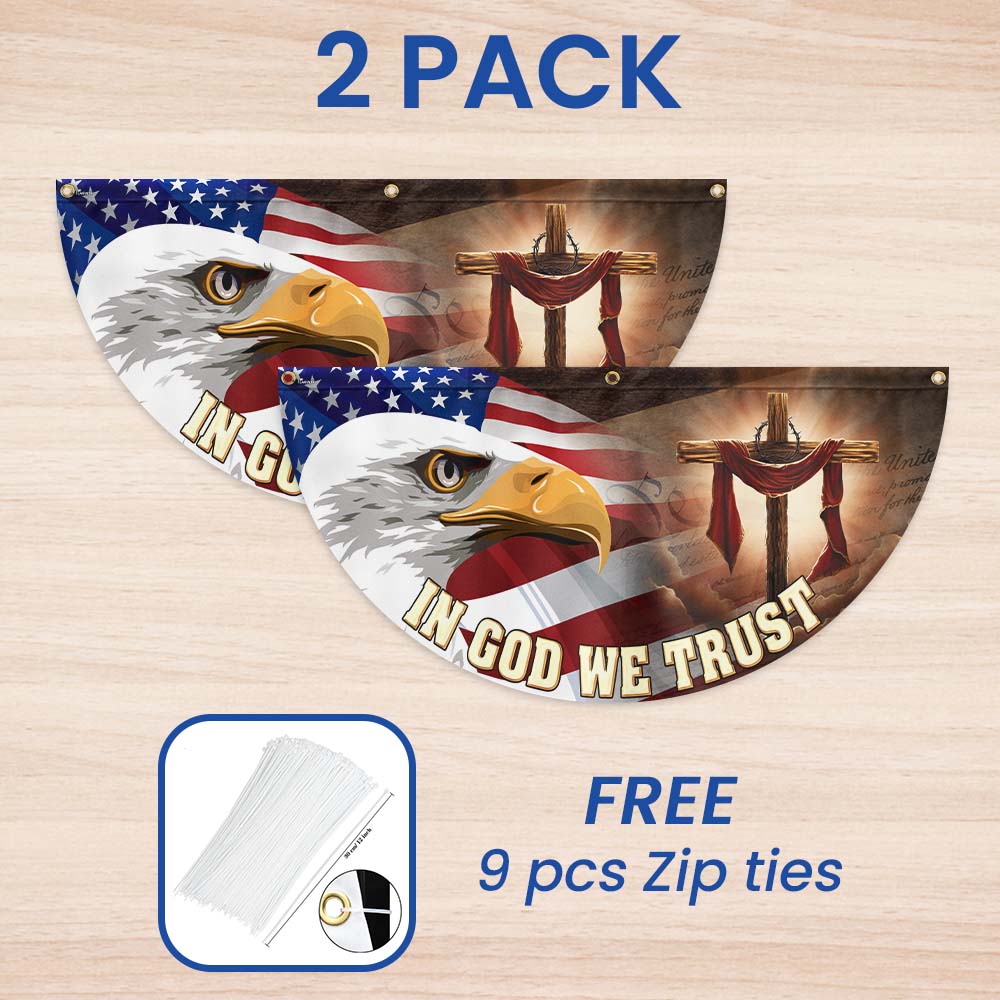 Christian Cross Eagle In God We Trust Non-Pleated Fan Flag