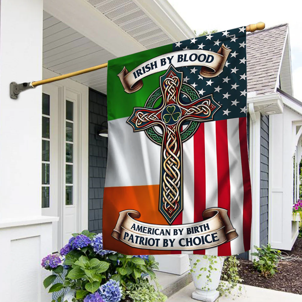 Bimipi  Irish Celtic Cross Saint Patrick's Day Flag Irish By Blood American By Birth Patriot By Choice