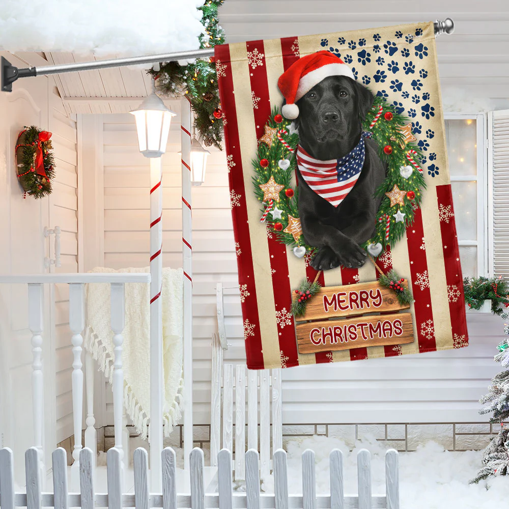 Merry Christmas Flag | Patriotic Black Labrador Retriever American Flag