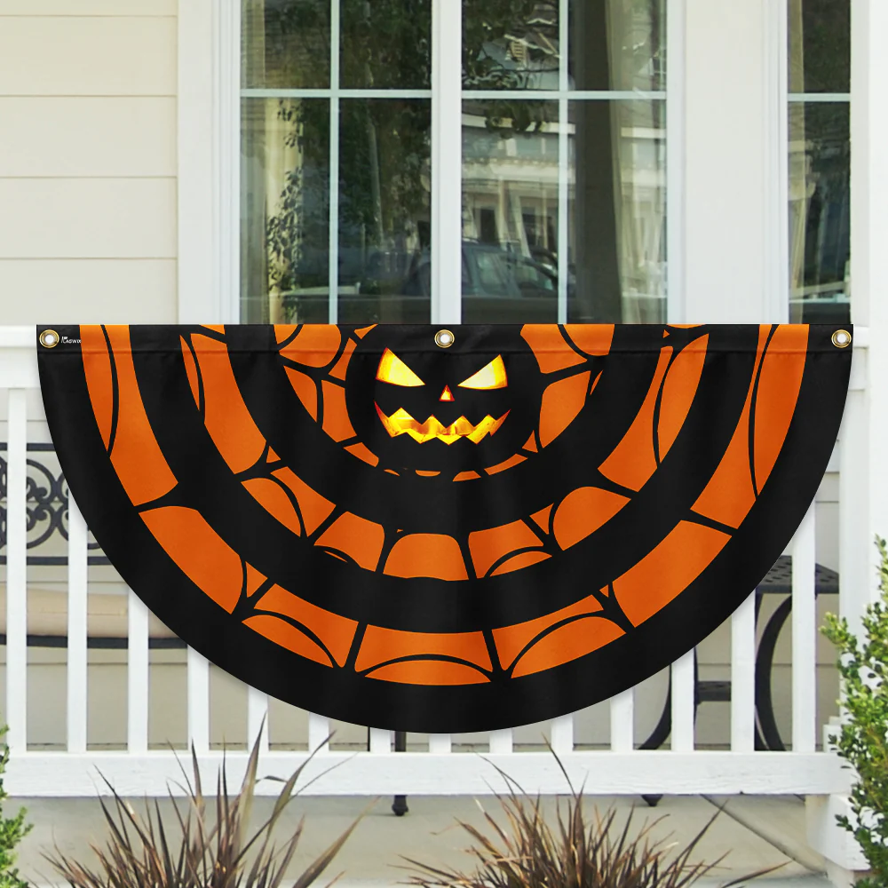 Halloween Pumpkin Spider Silk Non-Pleated Fan Flag