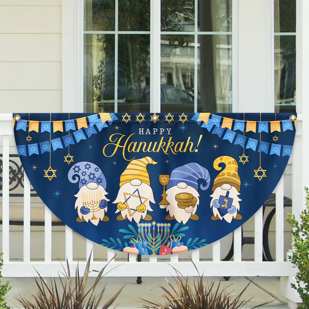 Happy Hanukkah Jewish Holiday Gnomes Non-Pleated Fan Flag