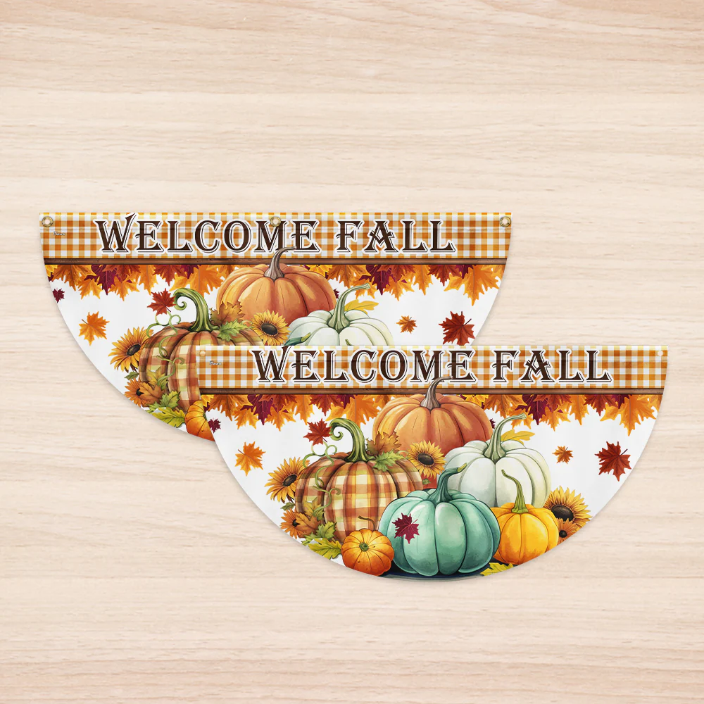 Welcome Fall Pumpkins Non-Pleated Fan Flag