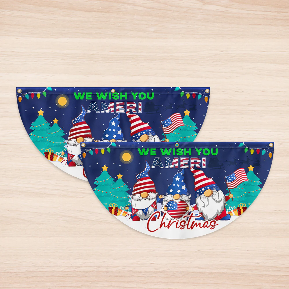 Gnome Christmas We Wish You Ameri Christmas Non-Pleated Fan Flag