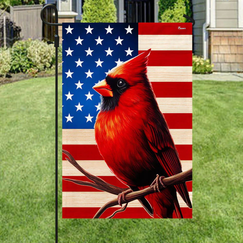 Patriotic Cardinal Bird American Flag