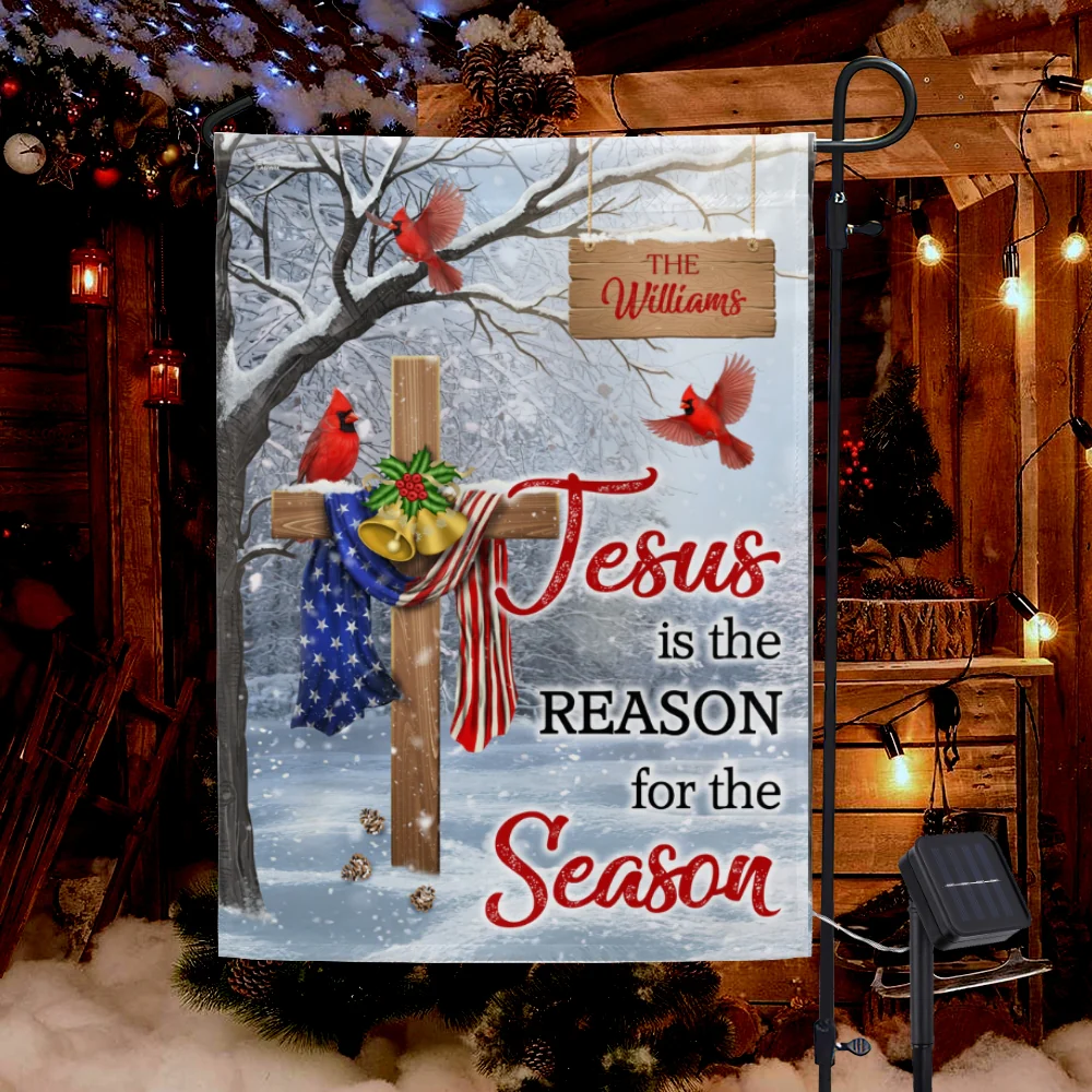 Personalized Christ Cross Flag | Jesus Is Reason Christmas Solar LED Flag